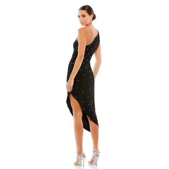 MAC DUGGAL Beaded One-Shoulder Asymmetric Hem Cocktail Dress in Black Size US 12 - Picture 2 of 11